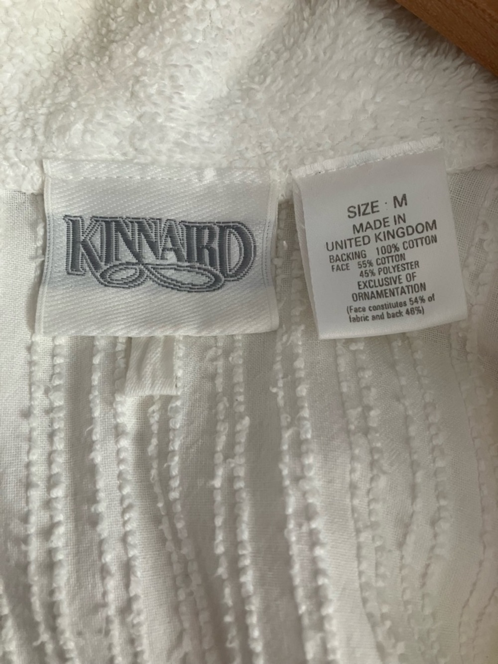 Kinnaird White Chenille Cotton Wrap Robe with Embroidered Gold Trim Medium - Picture 3 of 5